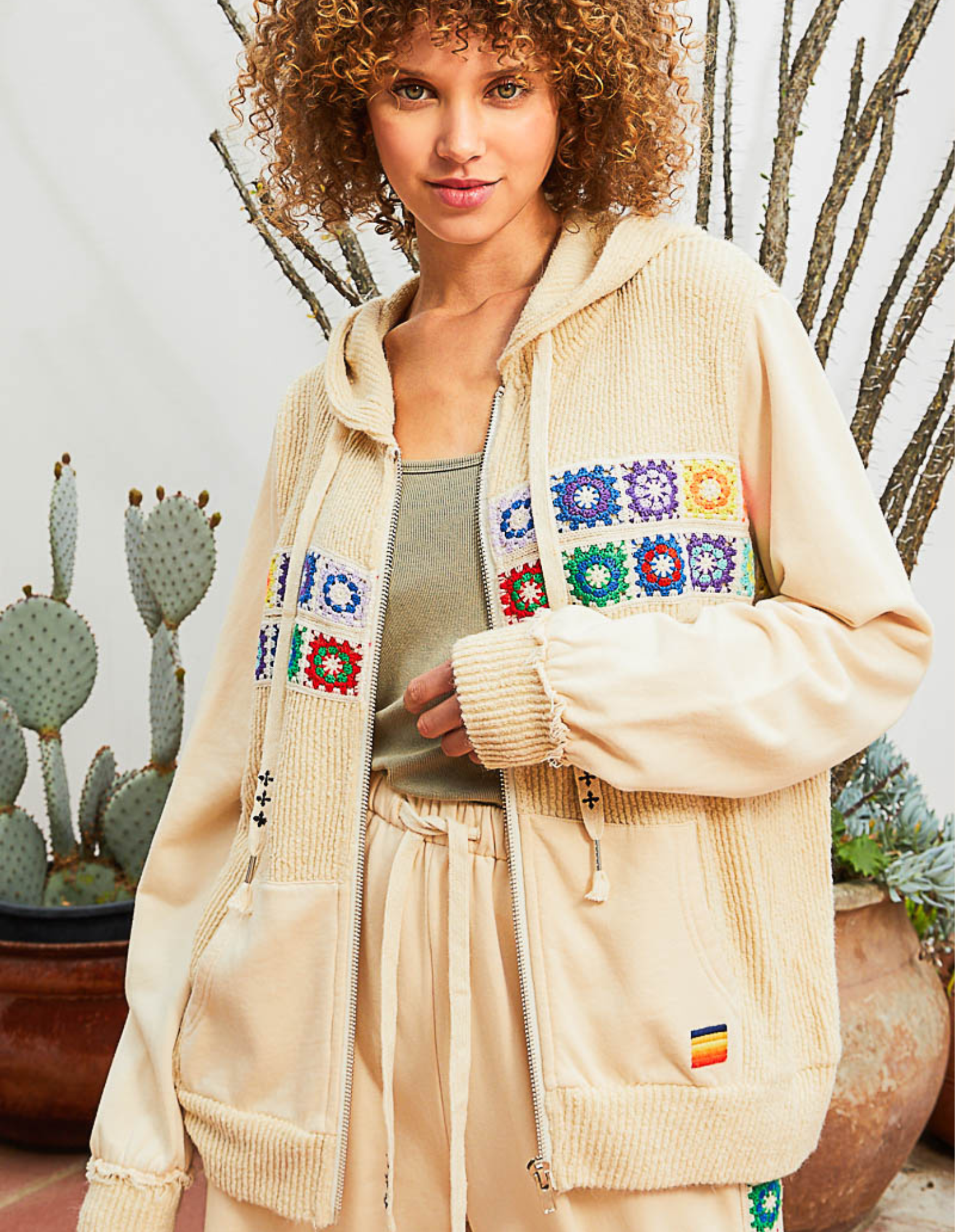 Rainbow Cream Crochet Sweatshirt