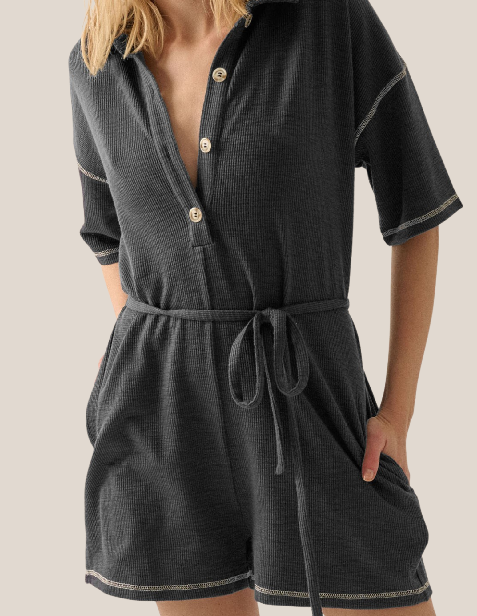 Navy Ribbed Romper