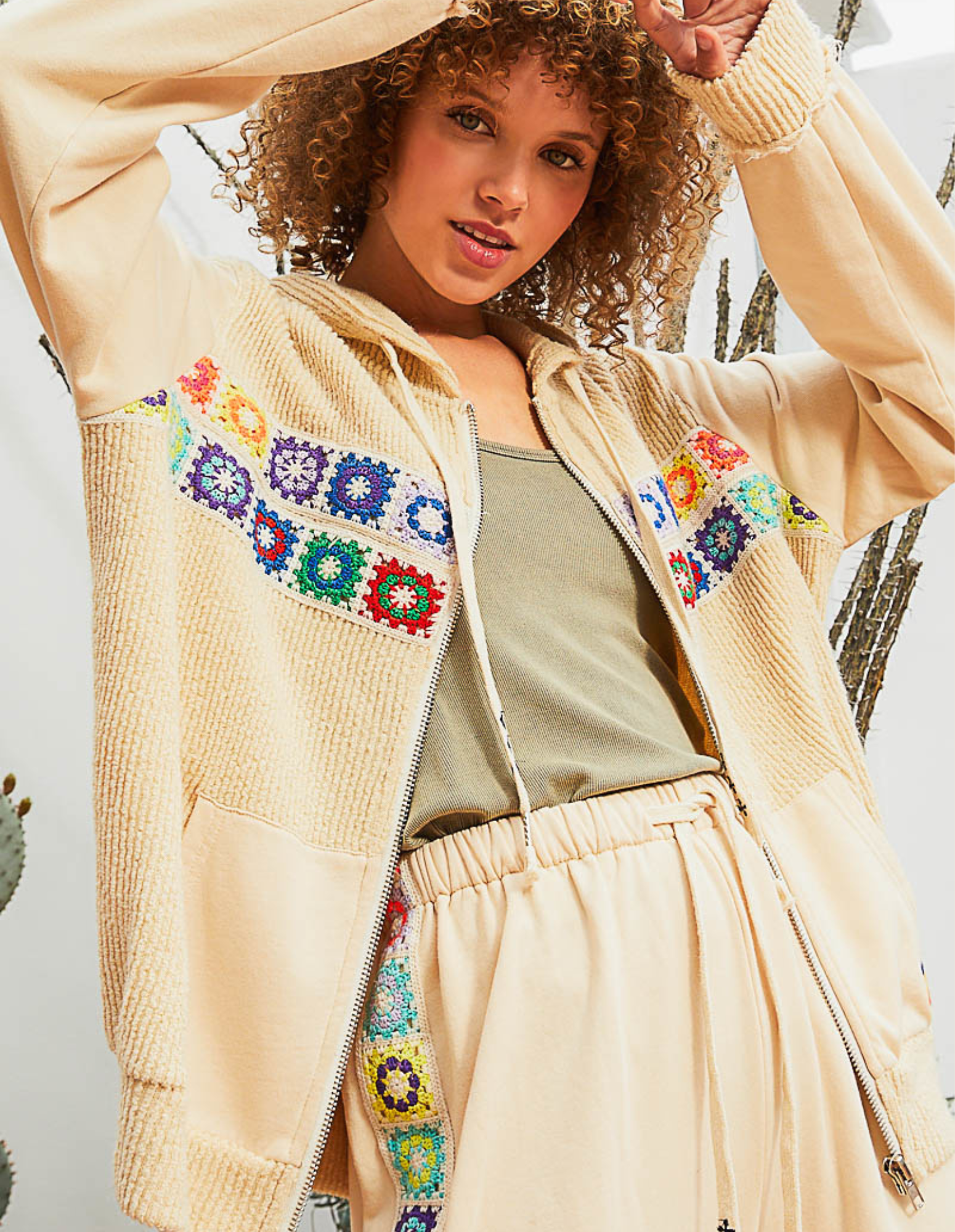 Rainbow Cream Crochet Sweatshirt