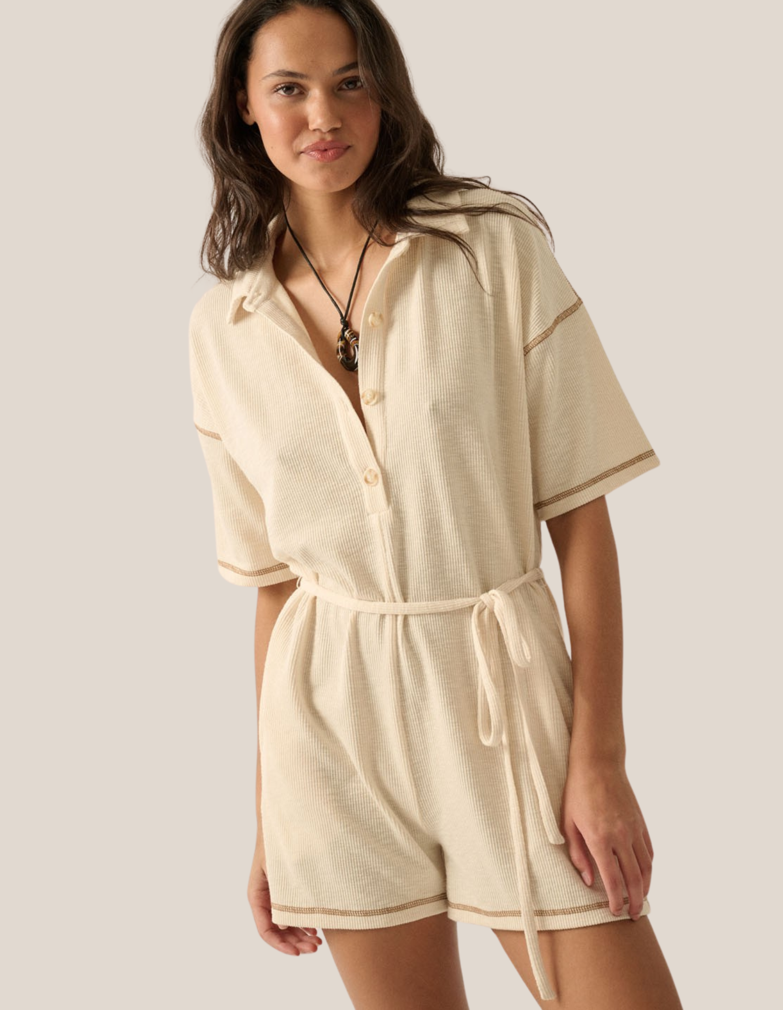 Ivory Ribbed Romper