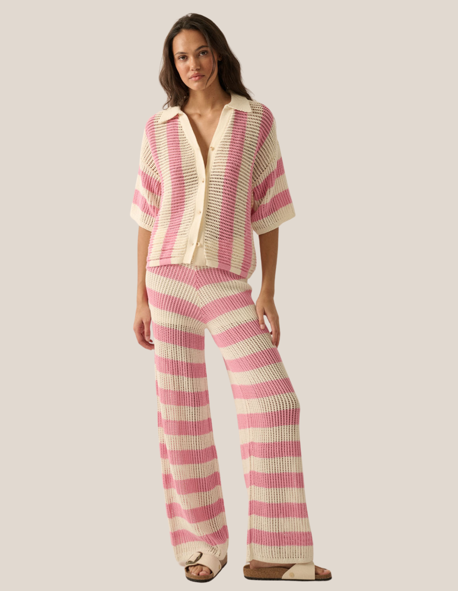 Pink Striped Crochet Set