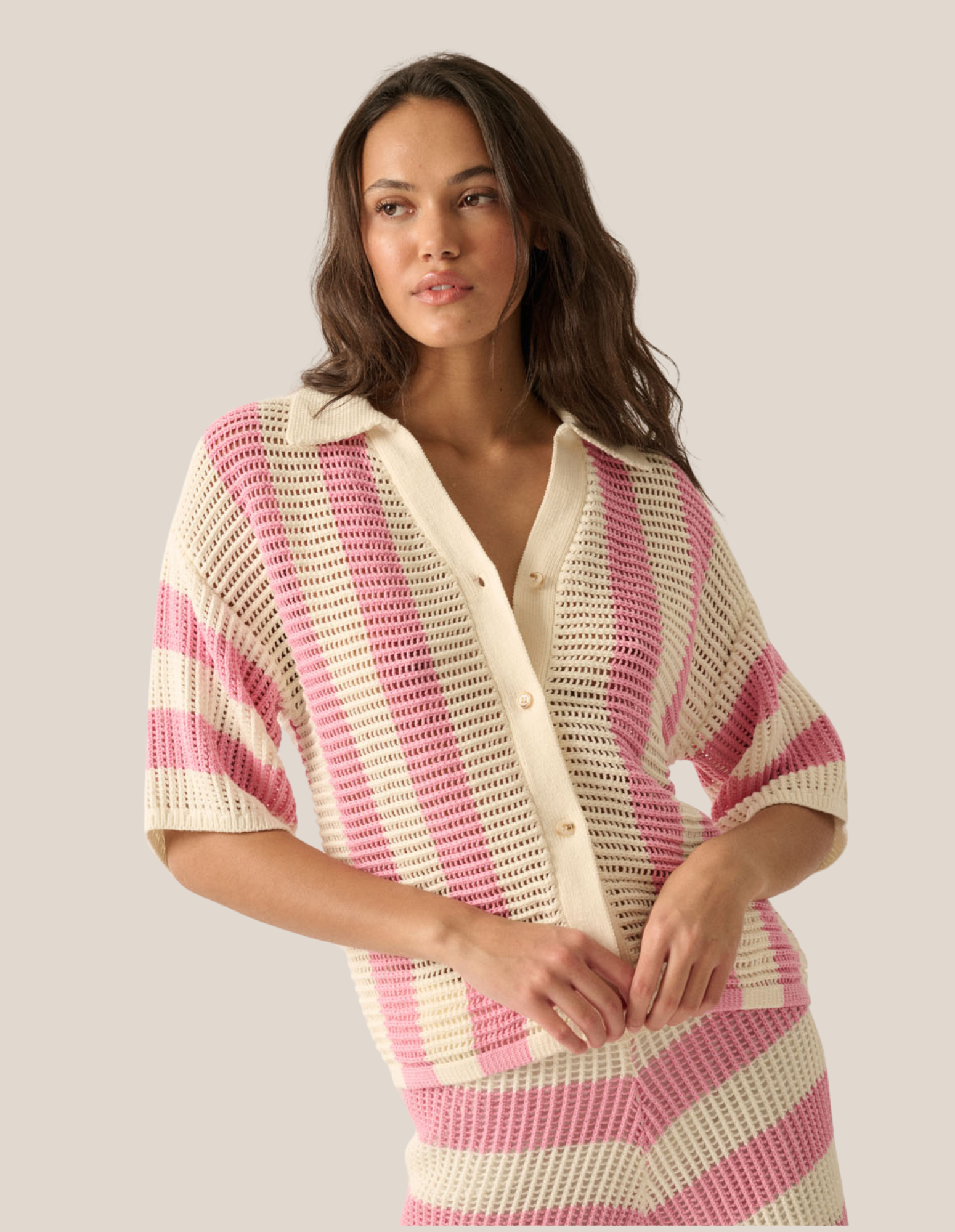 Pink Striped Crochet Set