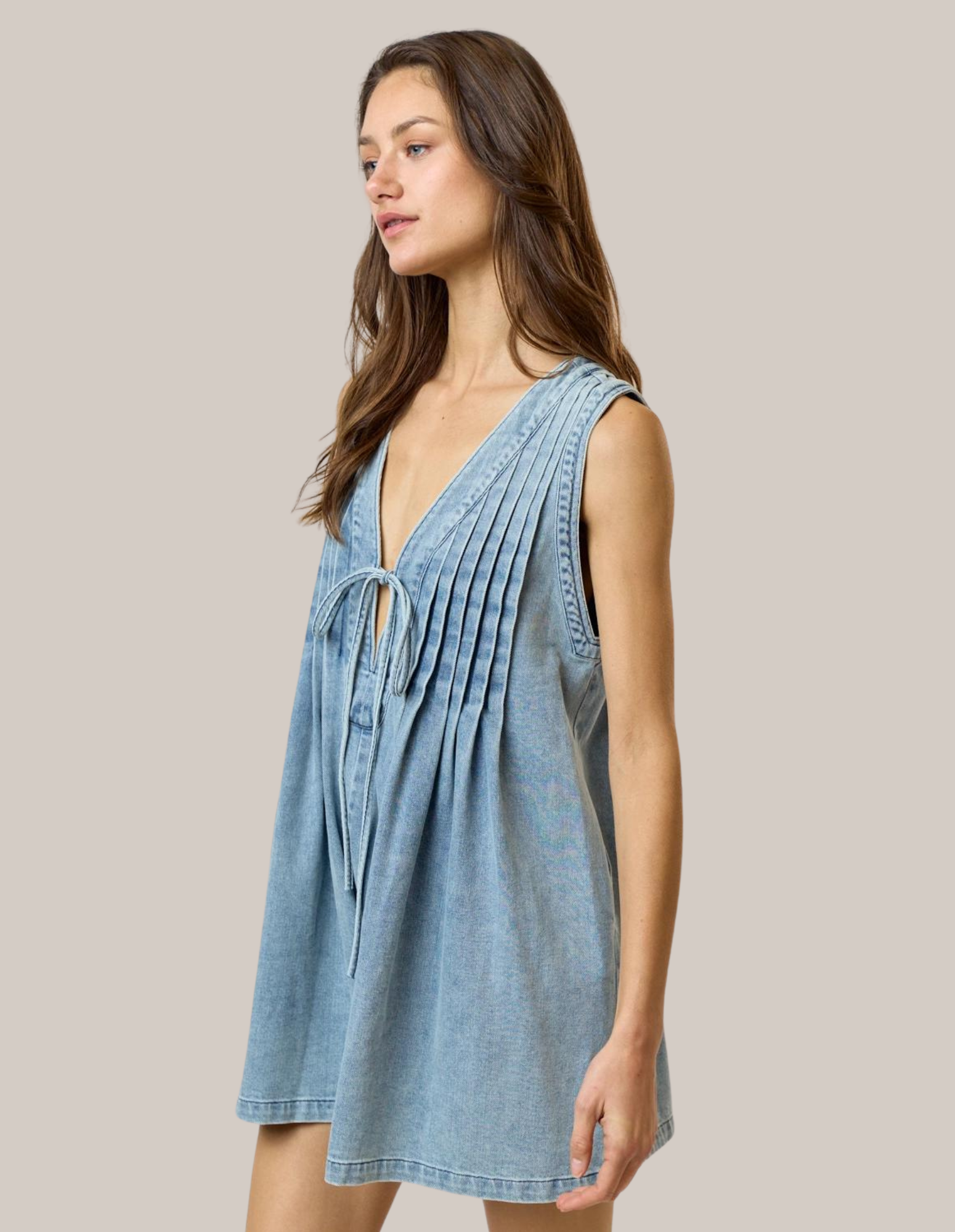 Denim Pleated Romper