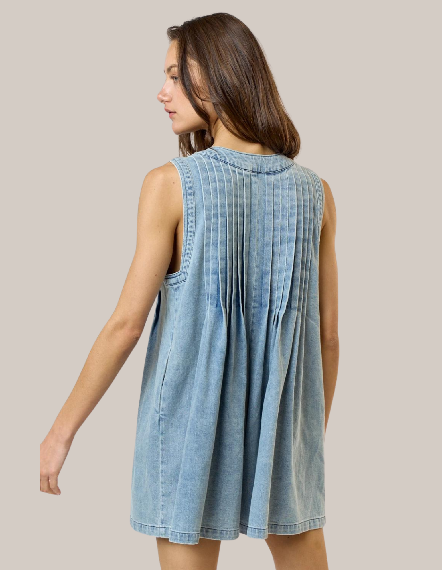 Denim Pleated Romper