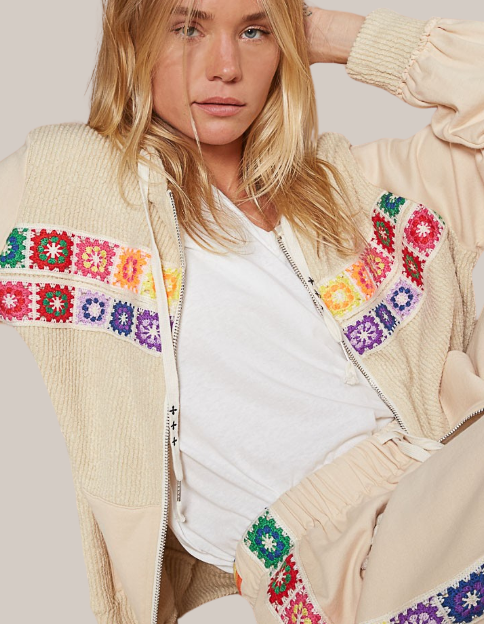 Rainbow Cream Crochet Sweatshirt