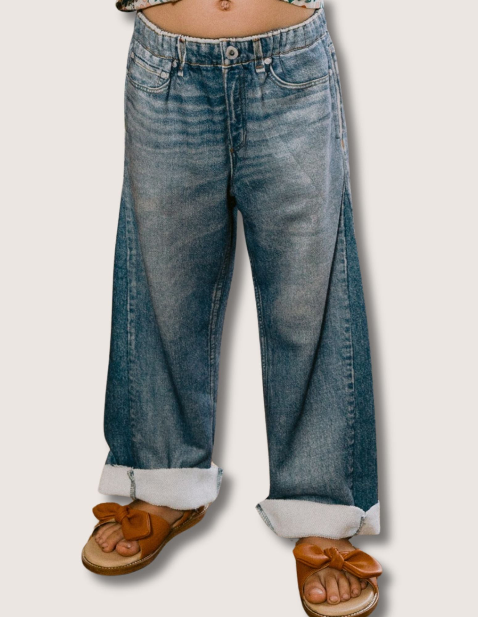 Girls Printed Denim Faux Jean Sweatpant