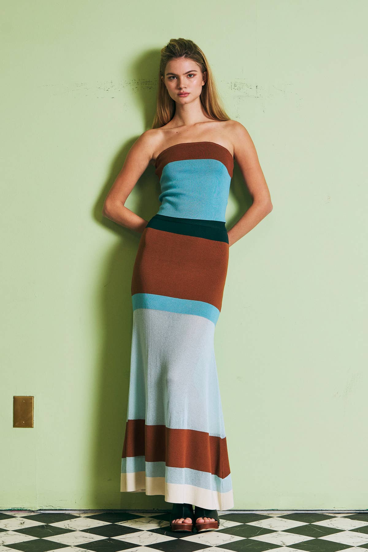Retro Teal Combo Maxi Skirt