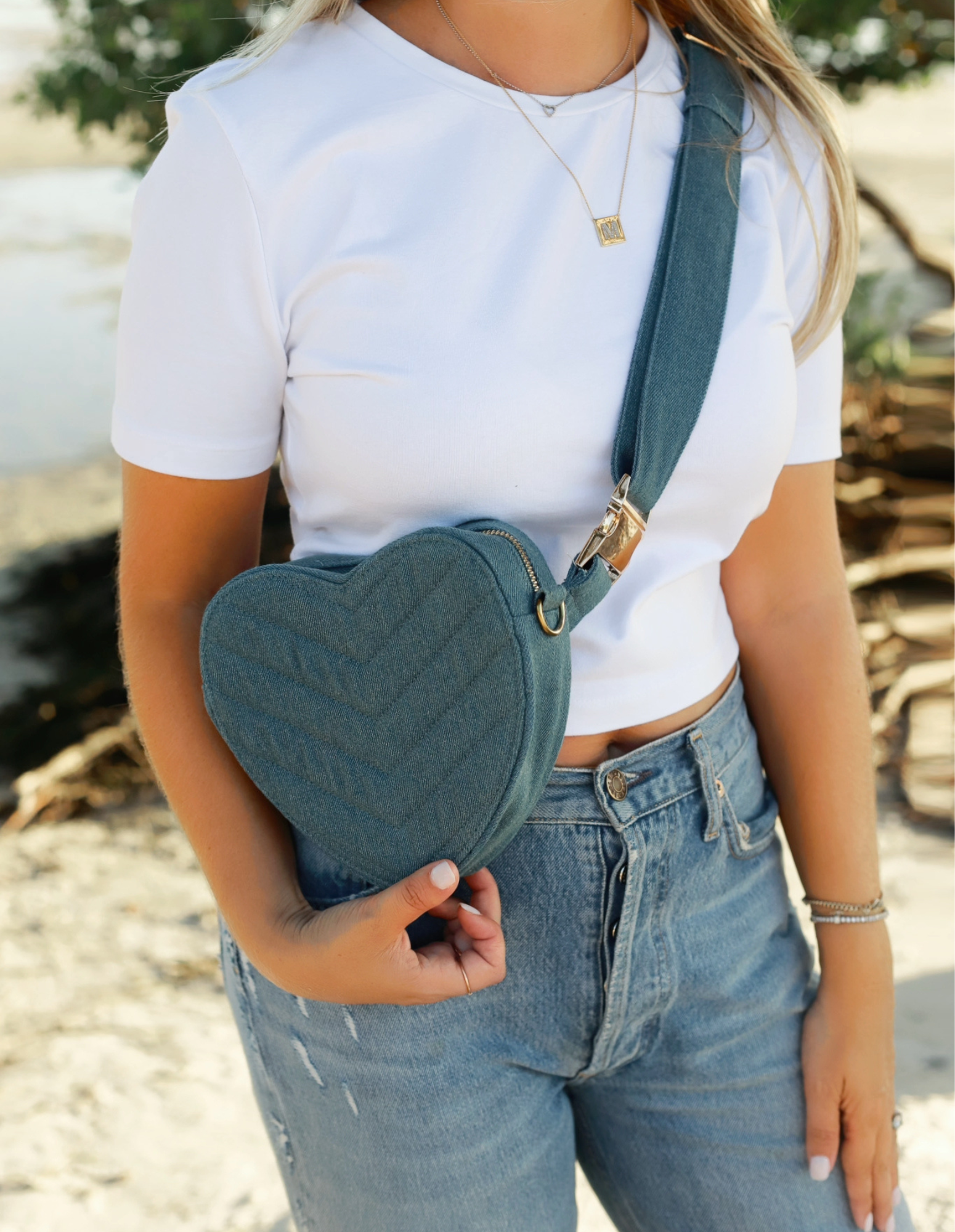 Denim Heart Shaped Crossbody Bag