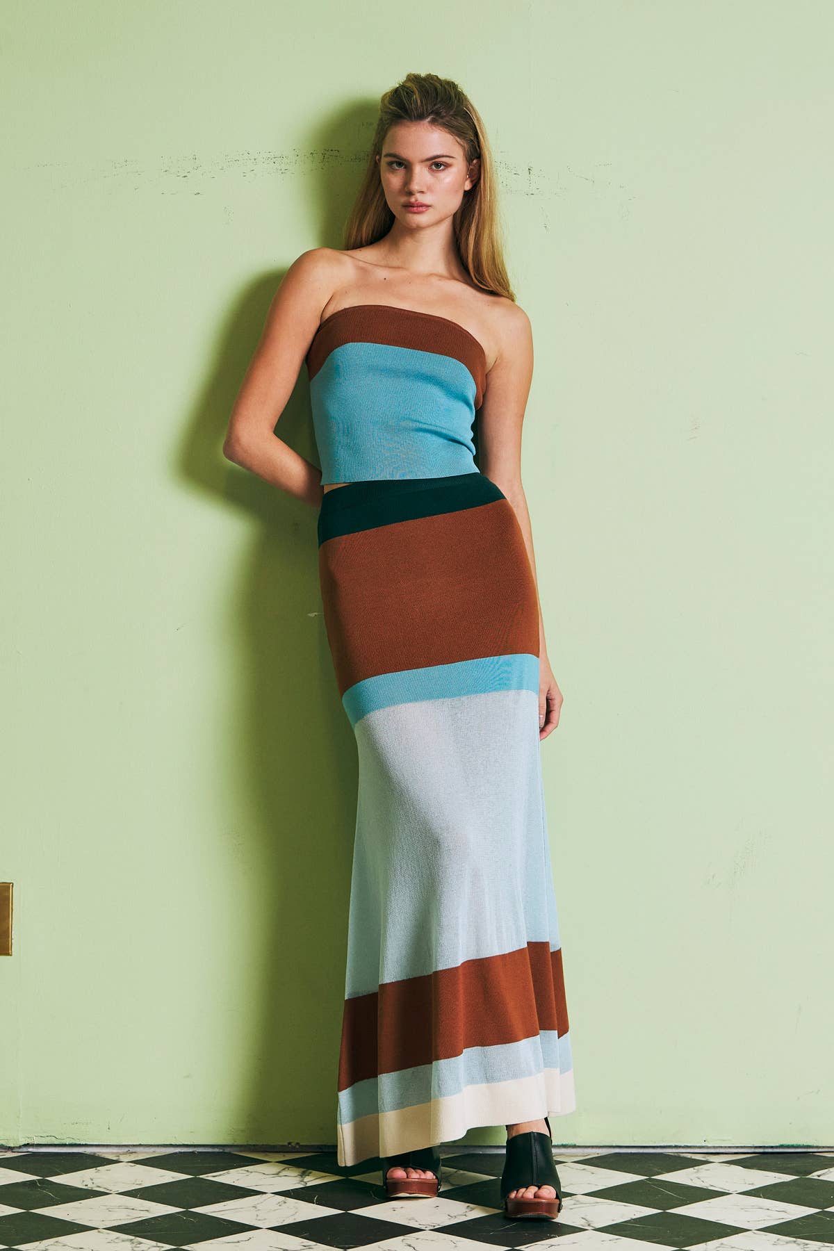 Retro Teal Combo Maxi Skirt
