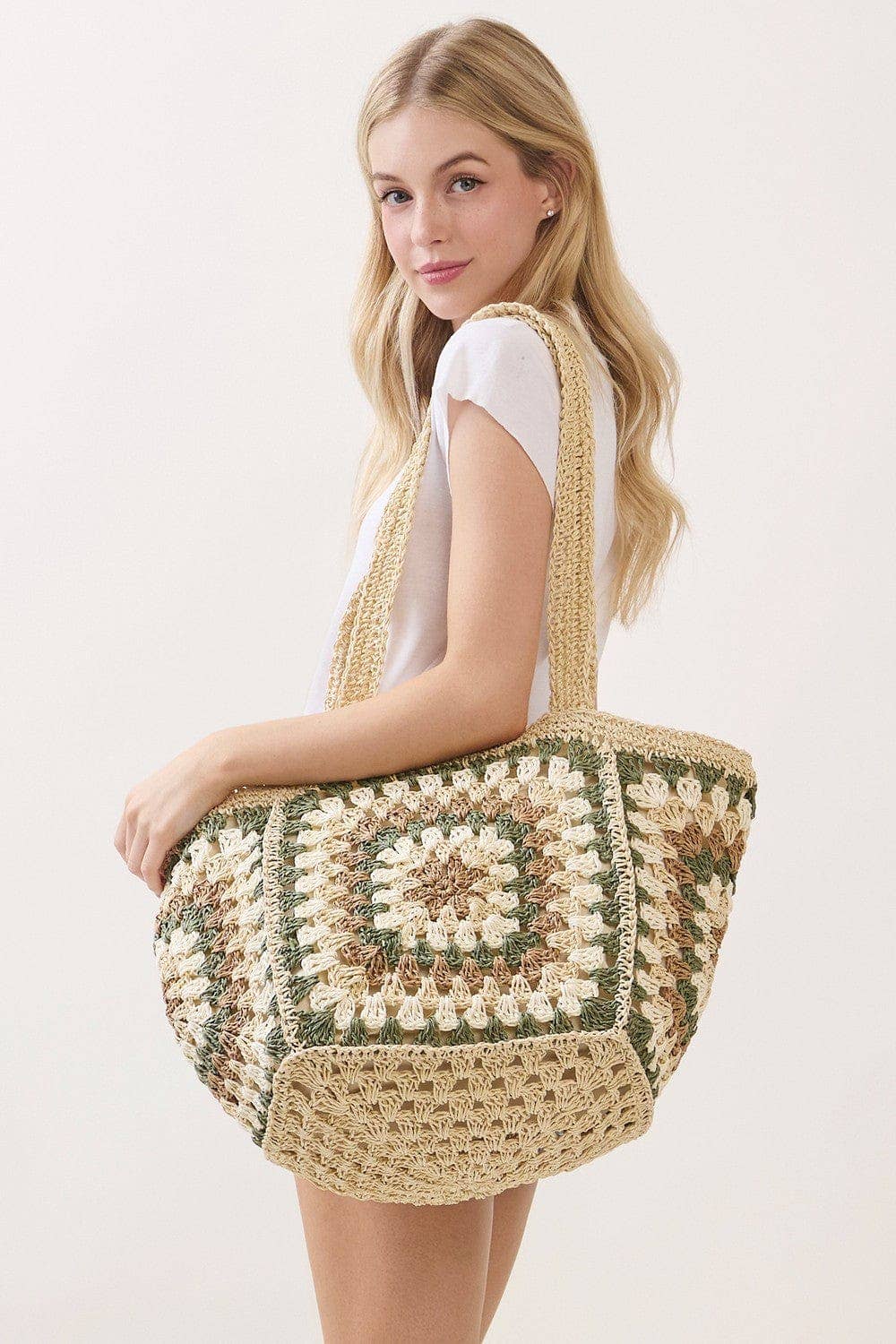 Granny Crochet Tote Bag Beige