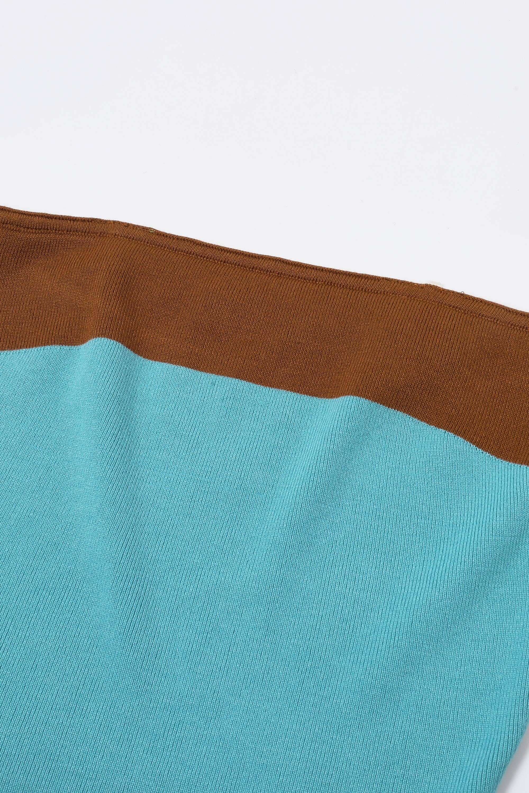 Colorblock Knit Tube Top: Retro Teal Combo