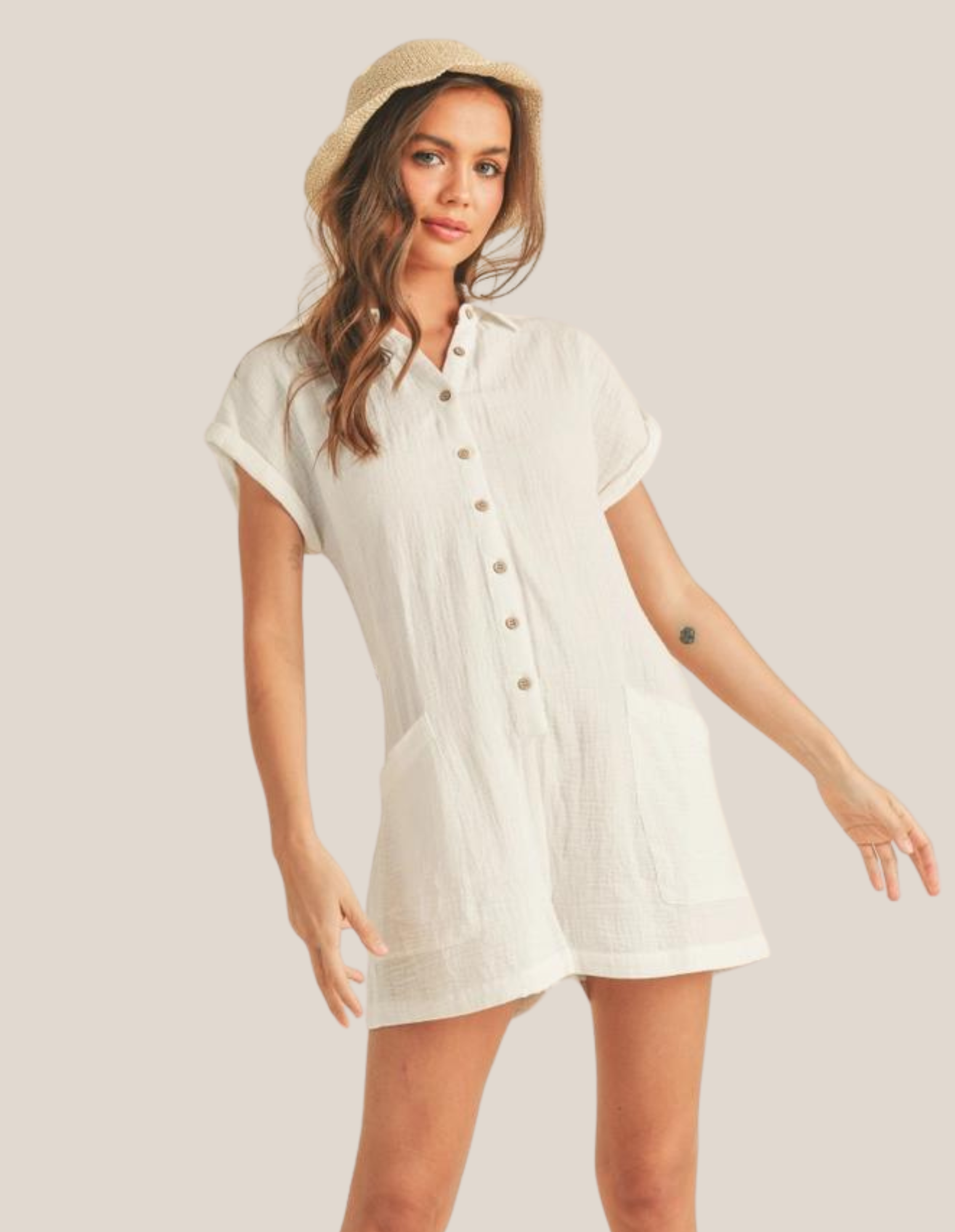 White Gauze Safari Romper