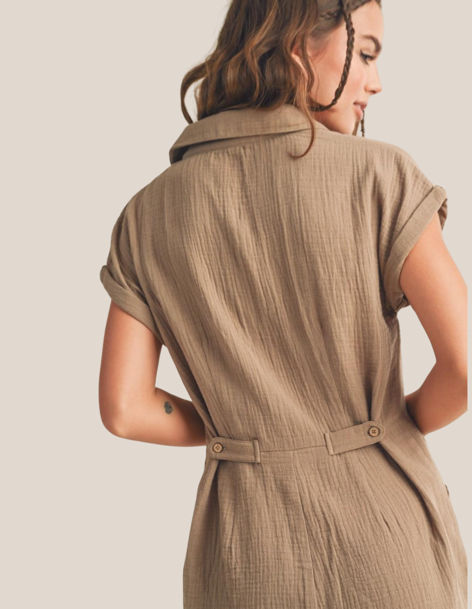 Gauze Khaki Safari Romper