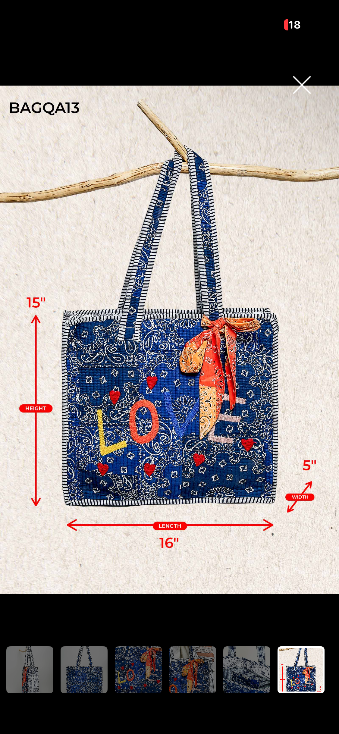 Bandana Navy Embroidered LOVE tote bag