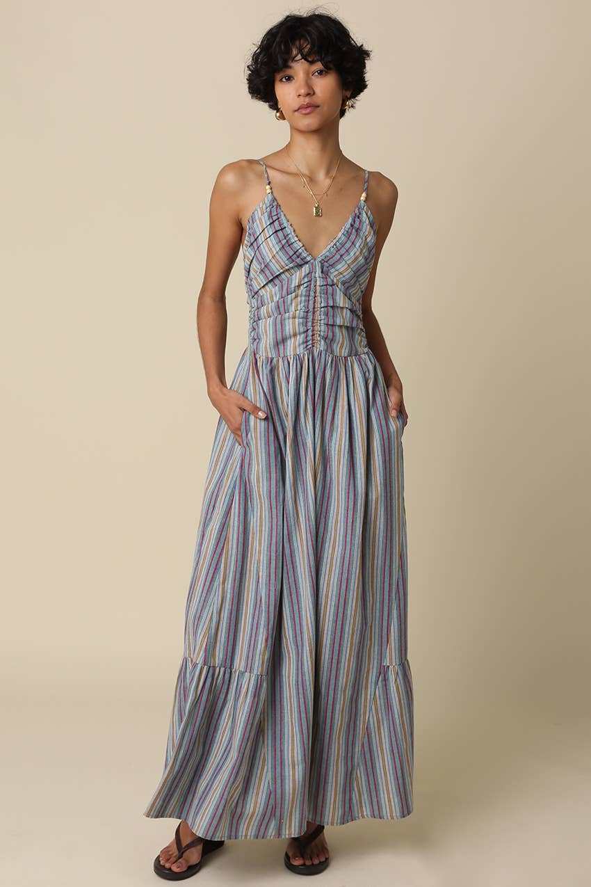 Jayda Striped Beaded Maxi Dress: Multi / Contemporary / M