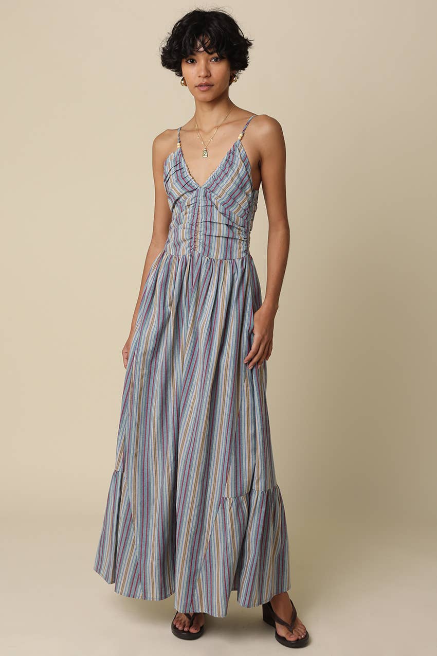 Jayda Striped Beaded Maxi Dress: Multi / Contemporary / M