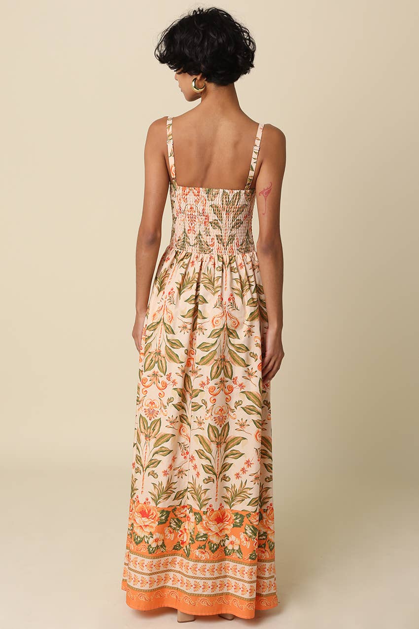 Sienna Botanical Border Maxi Dress: Peach Multi / Contemporary / S