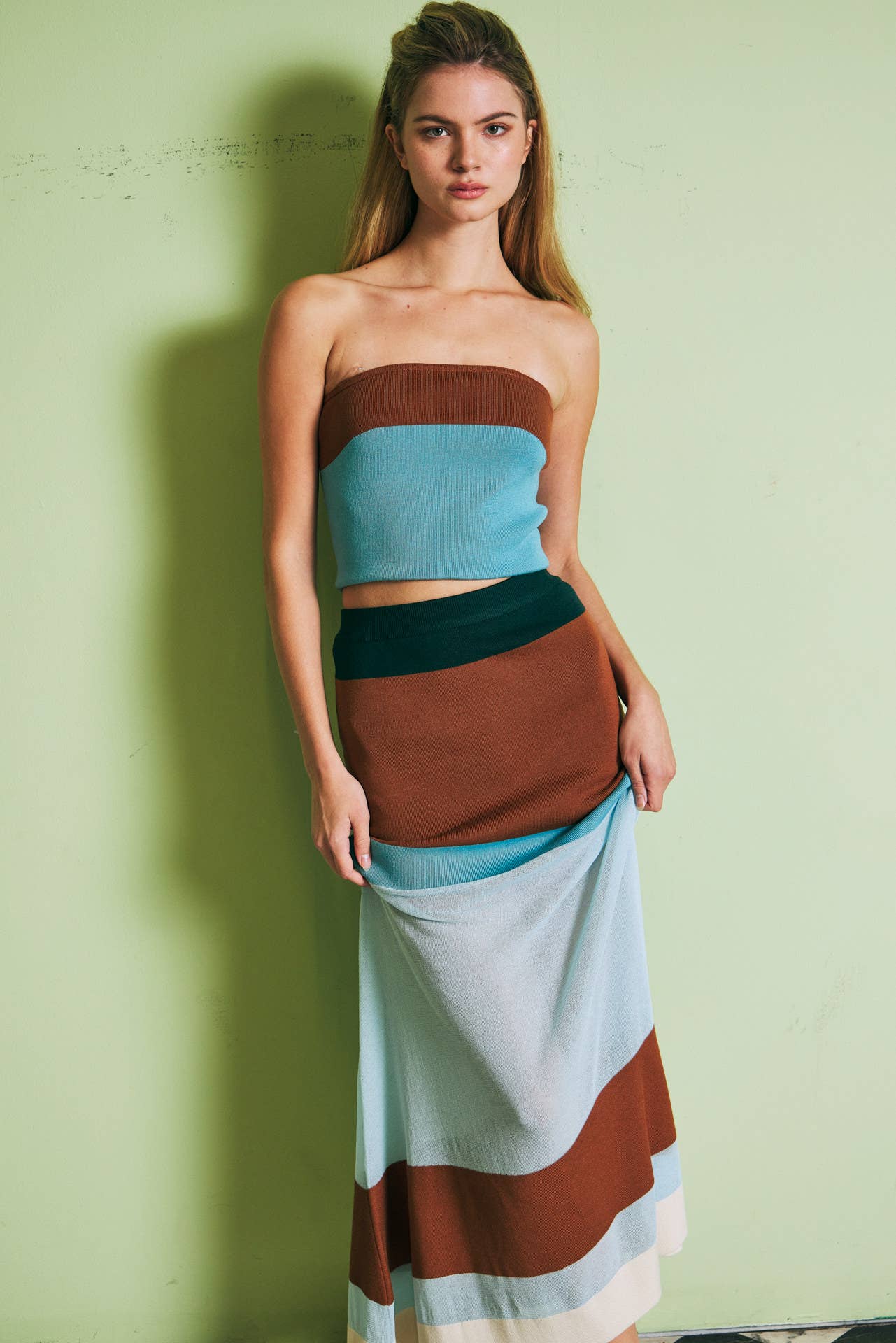 Retro Teal Combo Maxi Skirt