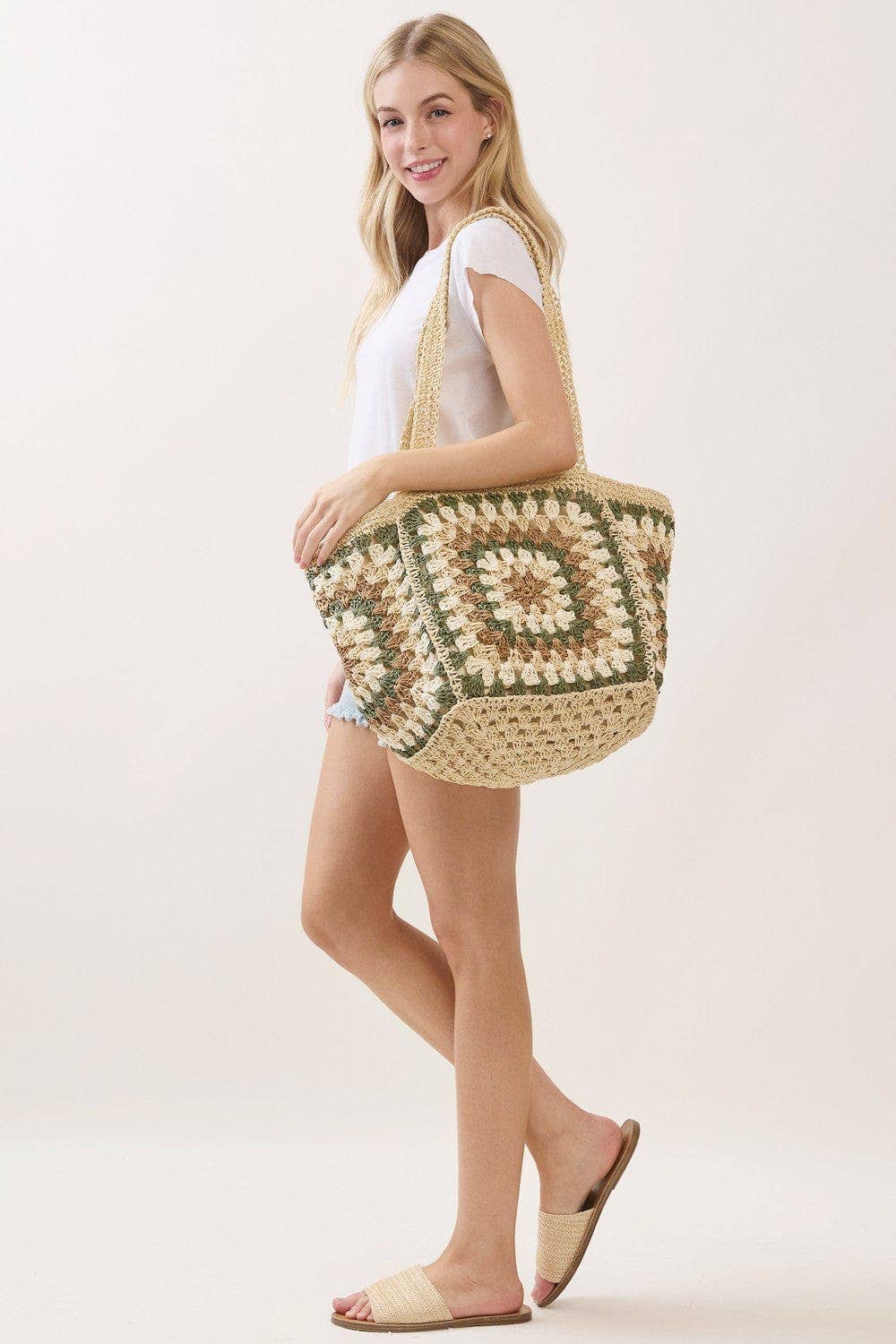 Granny Crochet Tote Bag Taupe