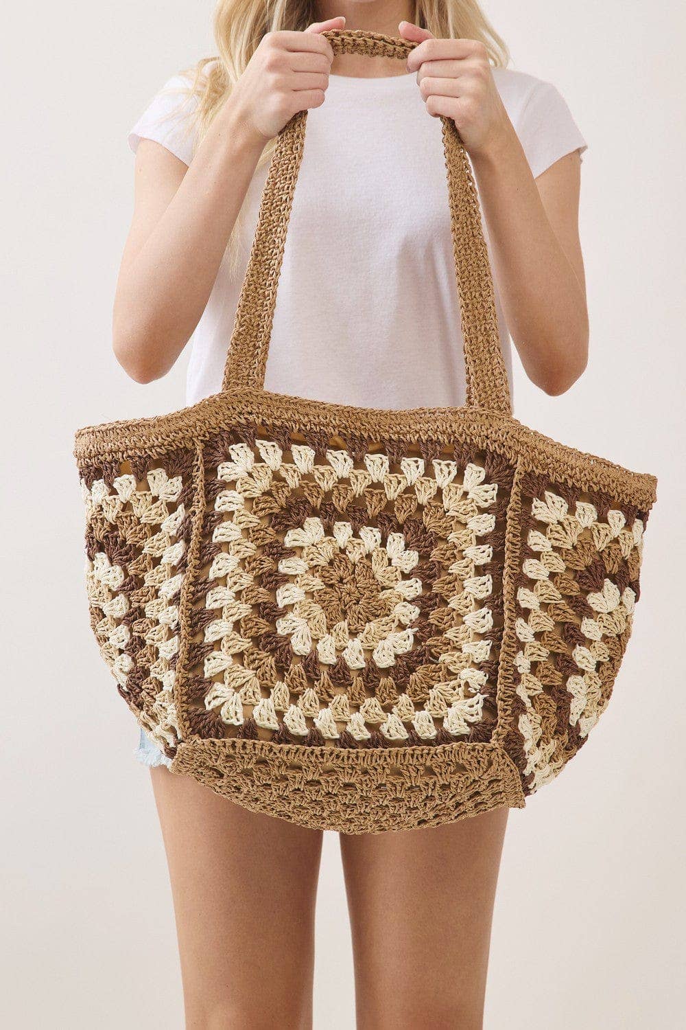 Granny Crochet Tote Bag Taupe