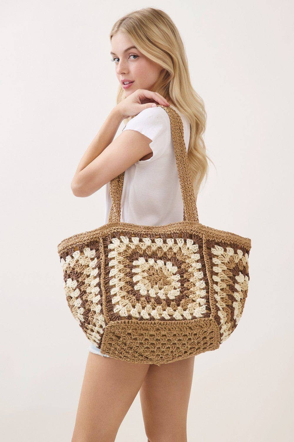 Granny Crochet Tote Bag Beige