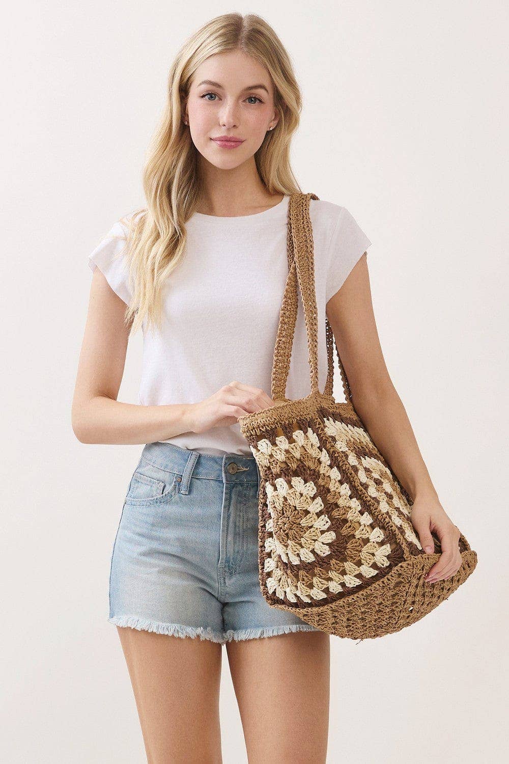 Granny Crochet Tote Bag Beige