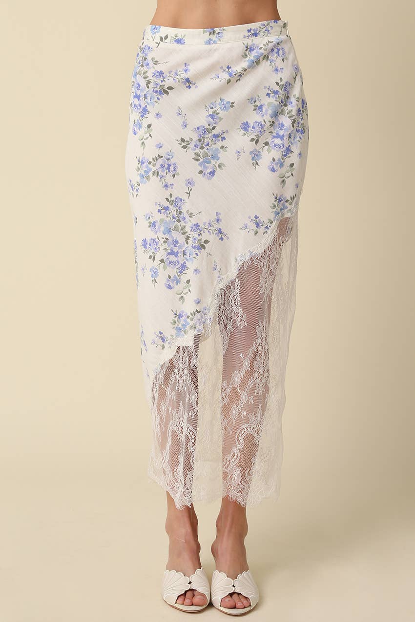 Elise Floral Lace Asymmetrical Midi Skirt