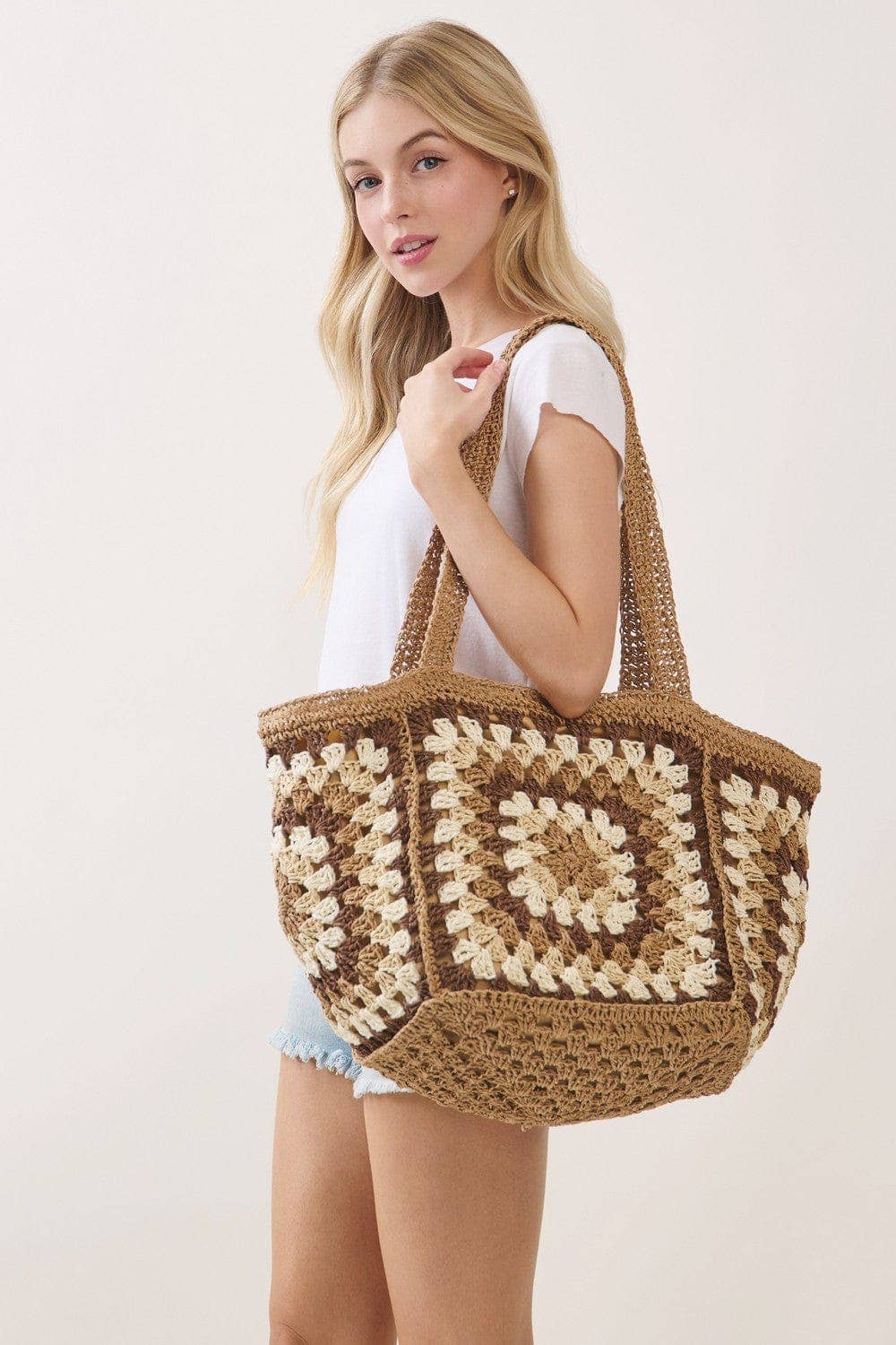 Granny Crochet Tote Bag Beige