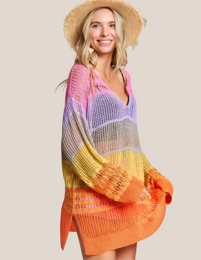 Multi Rainbow Crochet Tunic