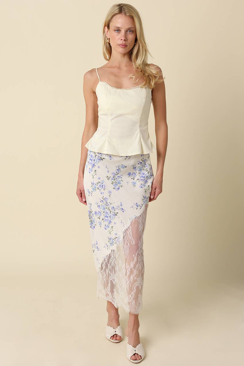 Elise Floral Lace Asymmetrical Midi Skirt