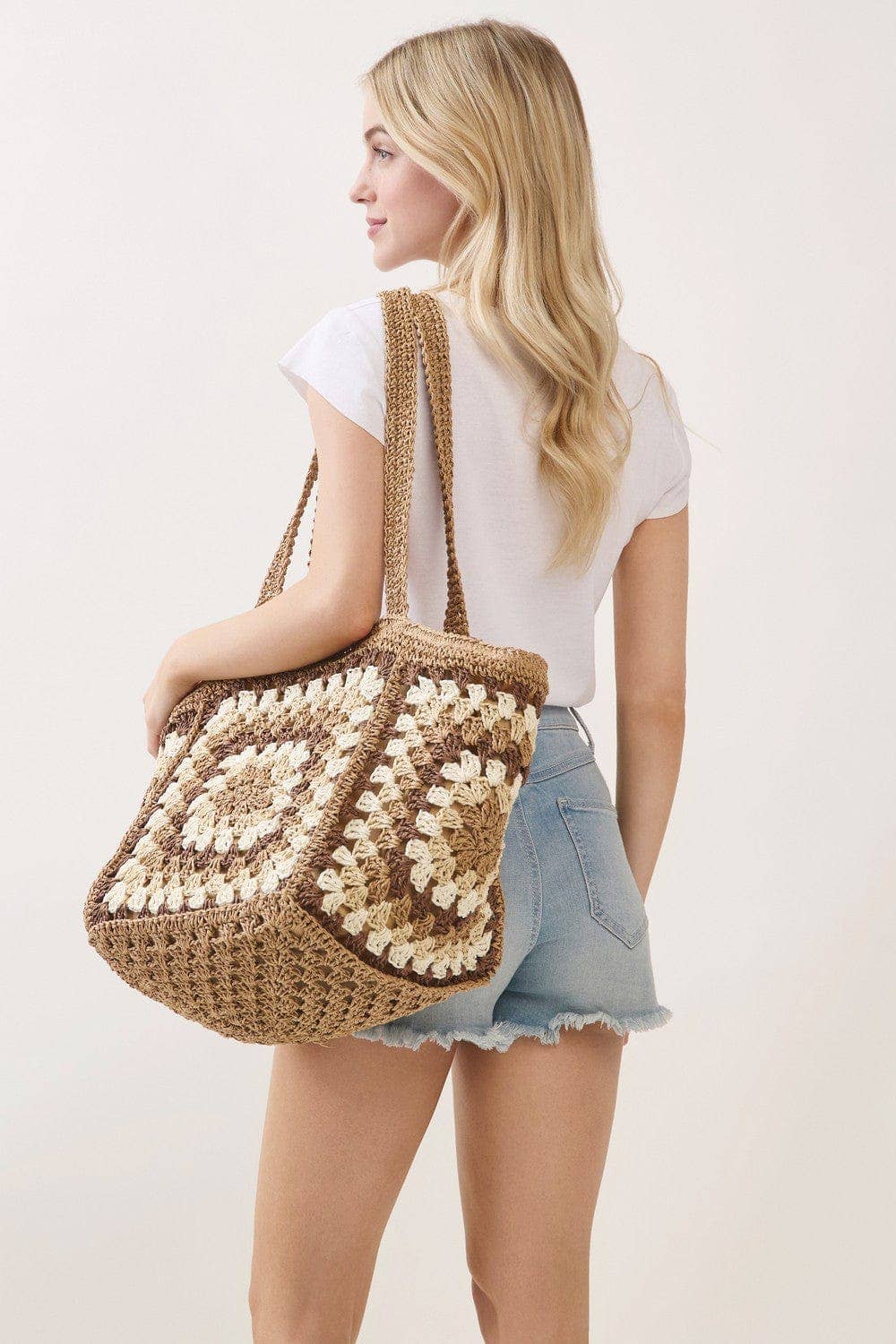 Granny Crochet Tote Bag Taupe