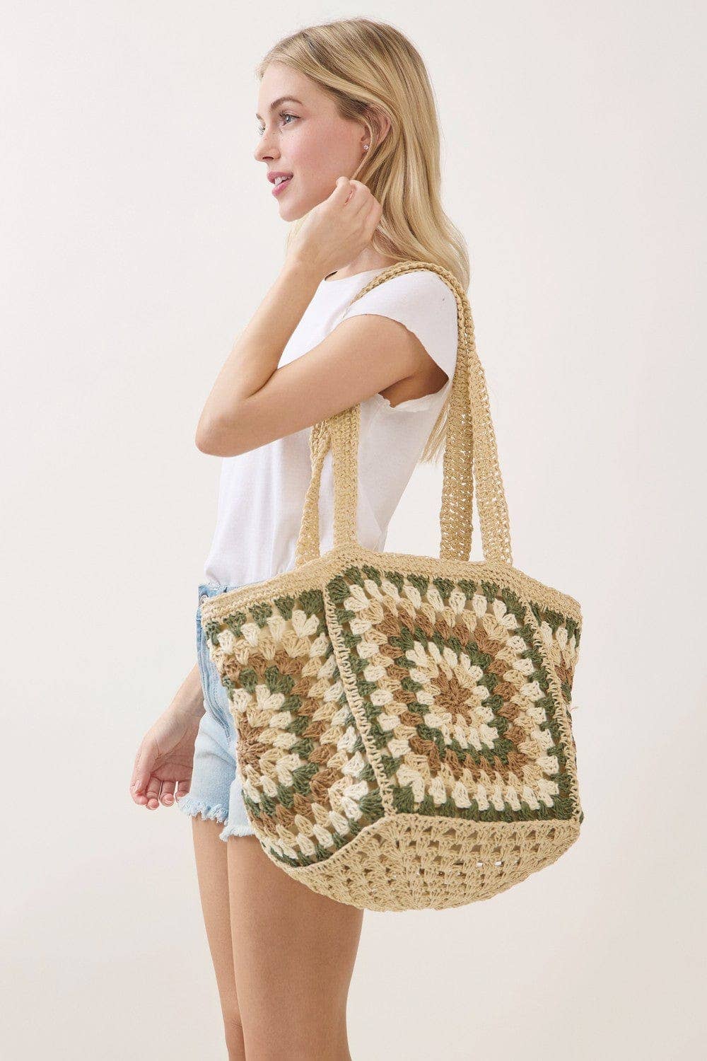 Granny Crochet Tote Bag Beige
