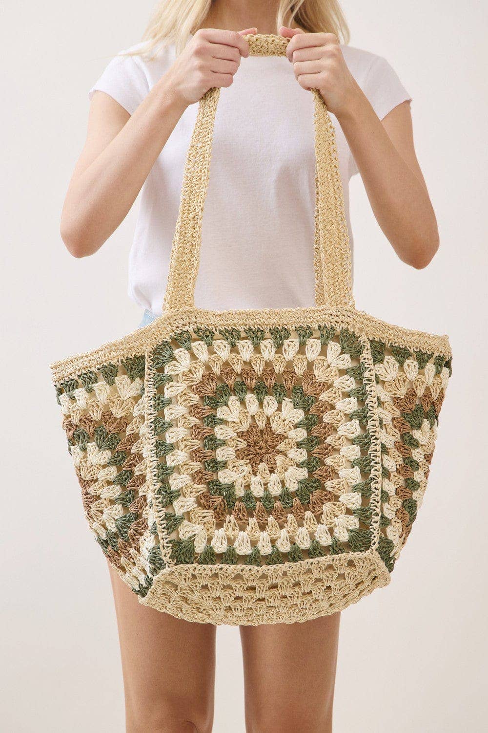 Granny Crochet Tote Bag Beige