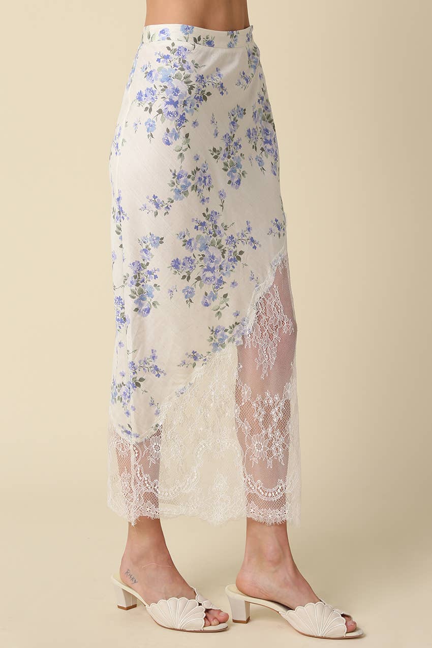 Elise Floral Lace Asymmetrical Midi Skirt