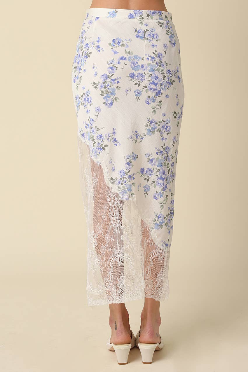Elise Floral Lace Asymmetrical Midi Skirt